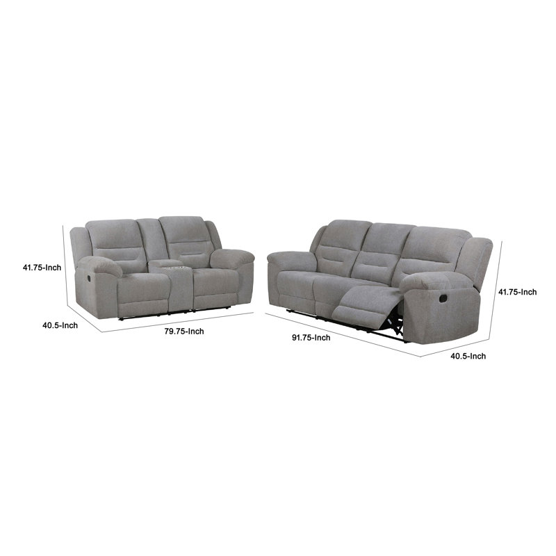 Ensemble de canapé inclinable manuel et causeuse 2 pièces Gilo, chenille gris doux