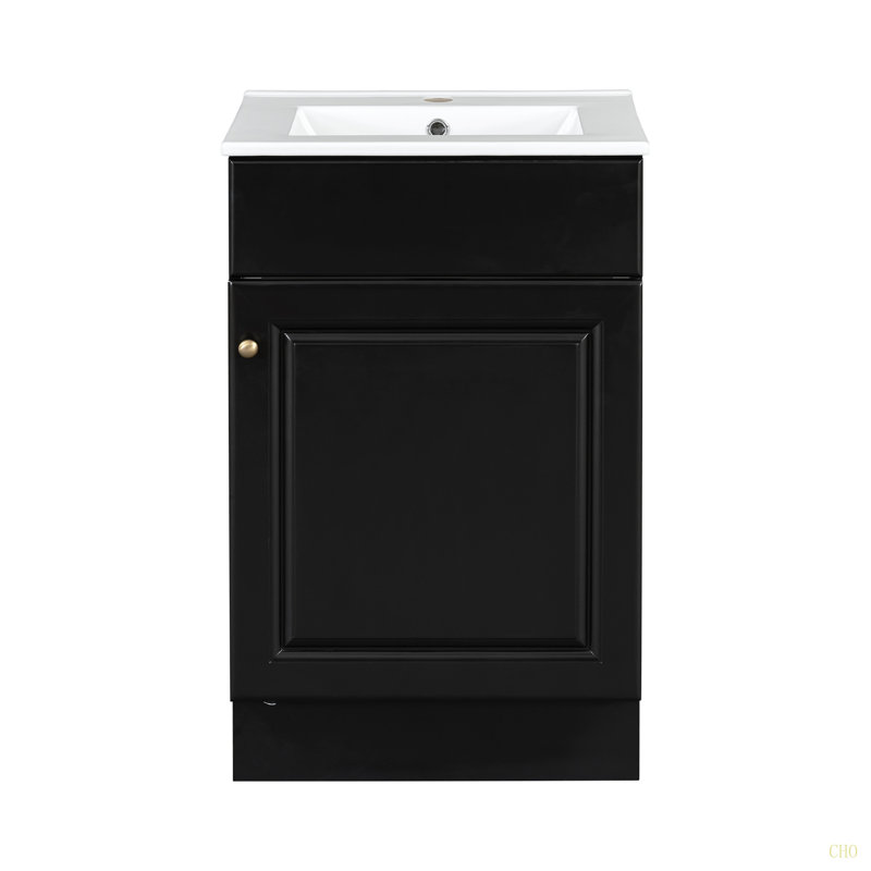 Meuble-lavabo de 20 po avec lavabo, meuble-lavabo avec tablette de porte et tablette réglable, Noir / Argenté