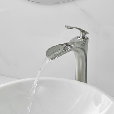 Single Hole Waterfall Bathroom Vessel Faucet With Pop-Up Drain Single Handle Bathroom Vessel Sink Faucet Brass Tall Bathroom Vanity Basin Taps