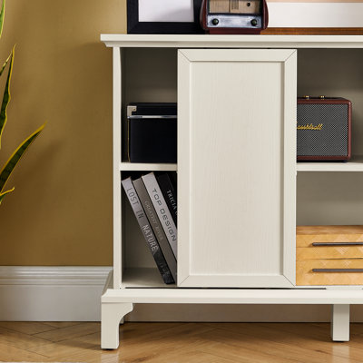 47.6" Sideboard Buffet Cabinet with Storage, Farmhouse Fluted Sideboard, 2 Sliding Doors, Solid Wood Feet, TV Media Console - White