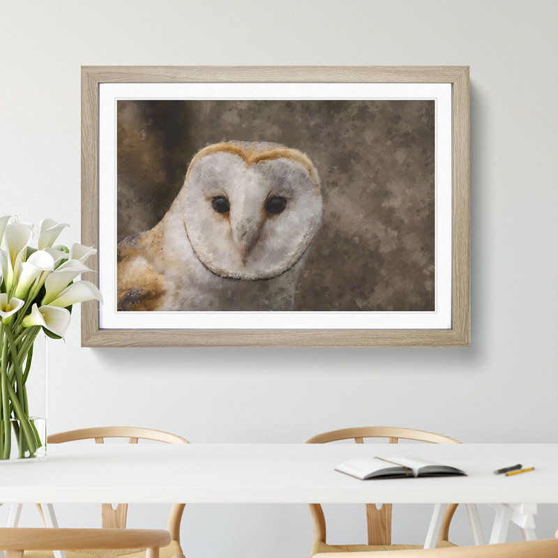 Barn Owl Vol.1 - Picture Frame Painting, Oak Framed, 48cm H x 65cm W x 2cm D