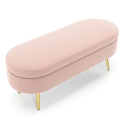 Banc de rangement ovale avec pieds en métal et revêtement en flanelle