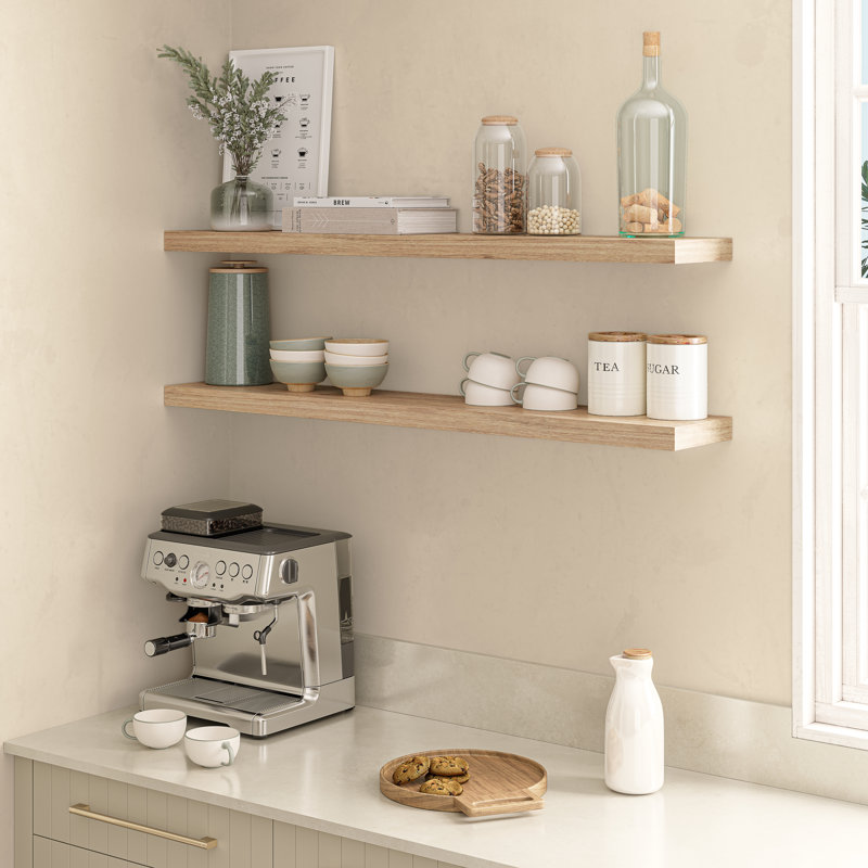 Miami 48" W x 8" D Floating Shelves Set with Invisible Wall Mount Brackets, Nature Oak