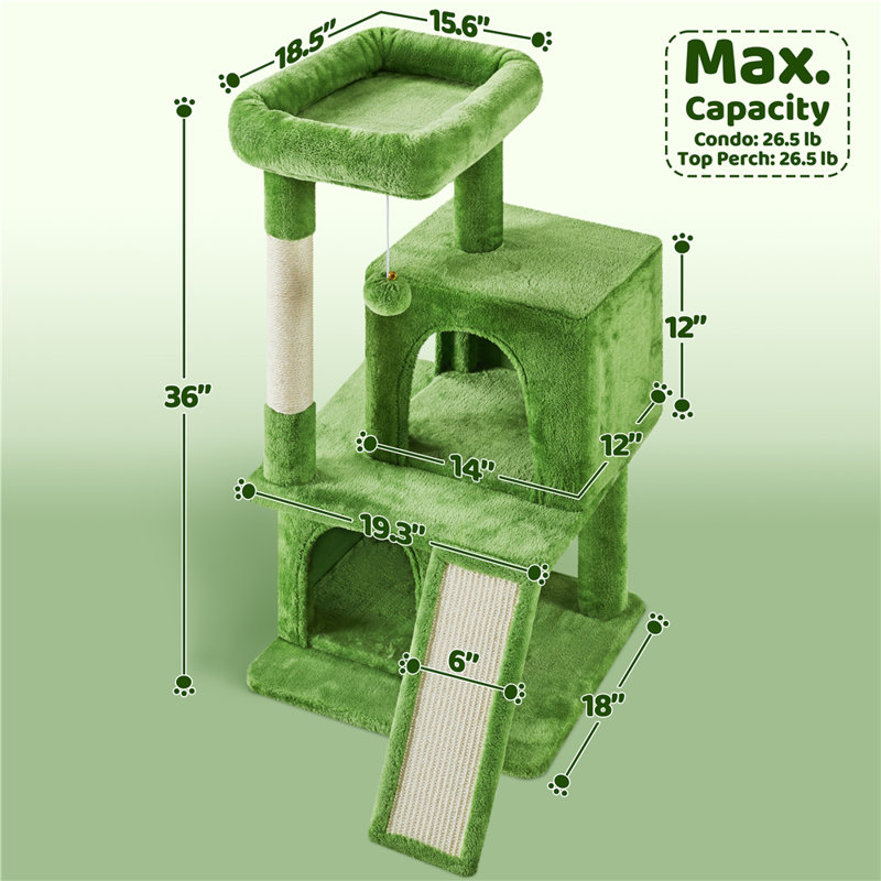 Therese 36″ H Multilevel Cat Tower with Double Condos, Green