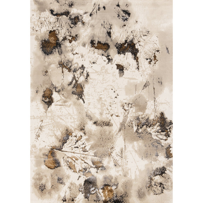 Tapis taupe abstrait crème, Rectangle 7 pi 10 po x 10 pi 6 po