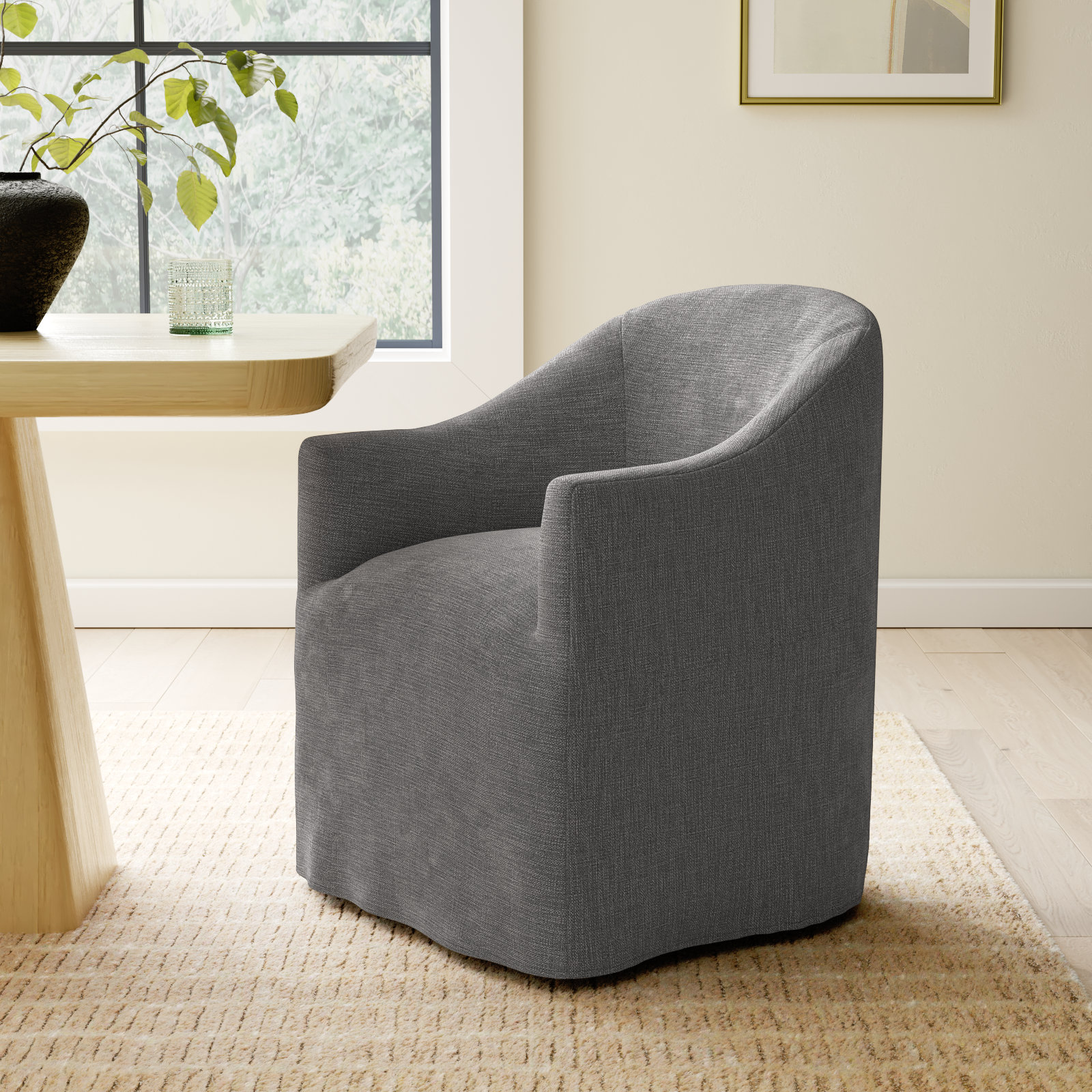 Galinda Upholstered Arm Chair in Beige, Gray