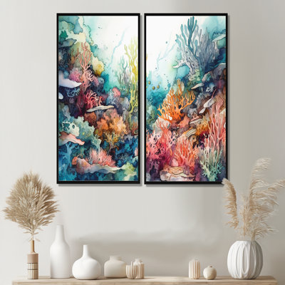Vibrant Coral Reef III - Modern Wall Art 2 Pieces