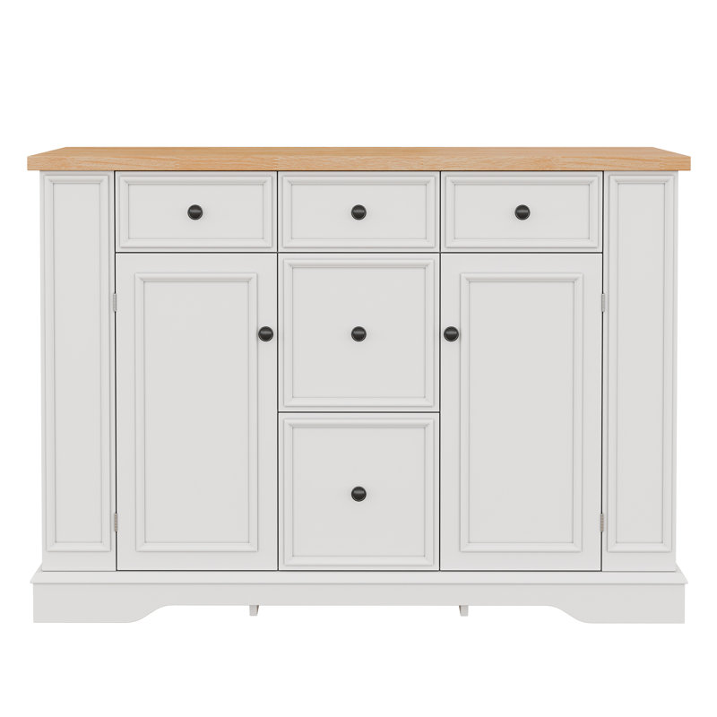 51.2"Modern Sideboard Buffet With Power Outlet, 5 Drawers & 2 Doors, Kitchen Storage Cabinet, White