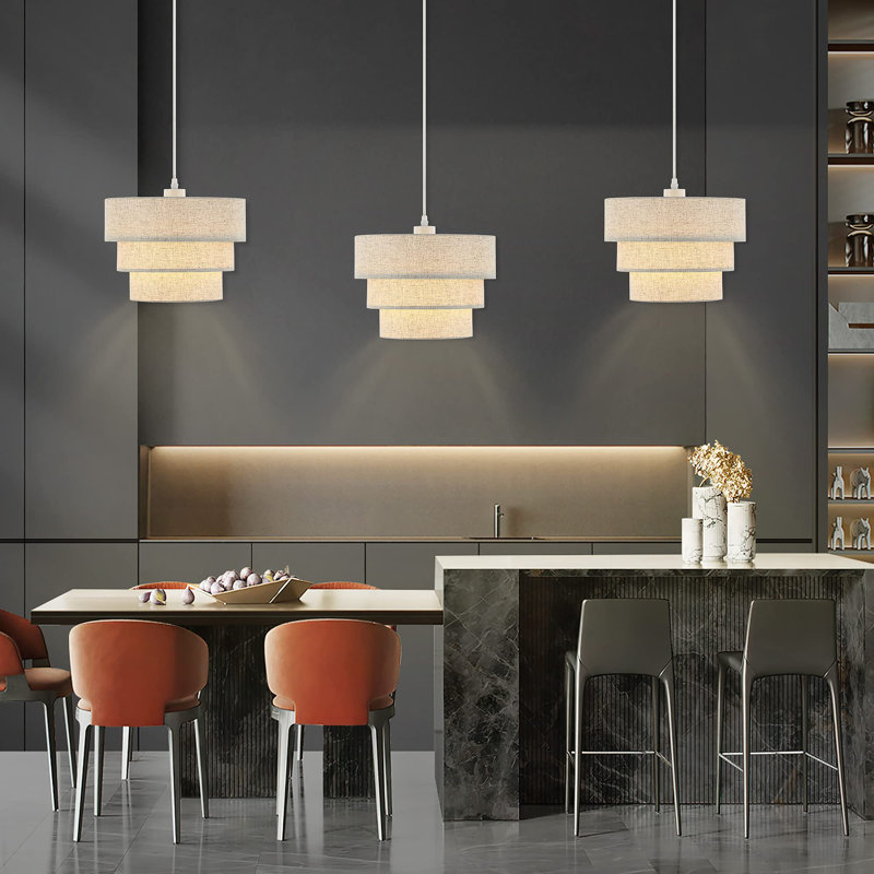 Luminaire suspendu tambour 1 lumière Daivon, Beige