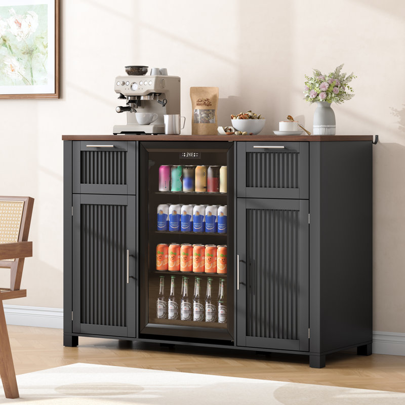 Bar 53,2 "avec espace pour réfrigérateur, prise de courant et tablettes réglables, Noir