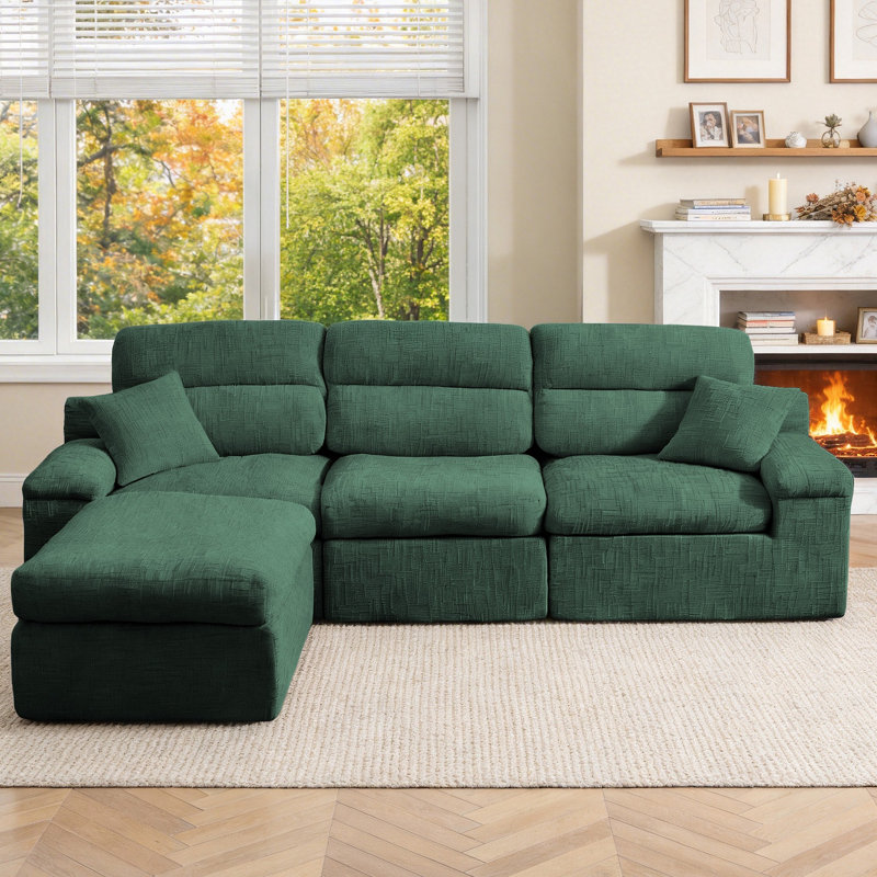 Corner Chaise Sofa With High Backrest,L-Shaped Couch With Slub Chenille Fabric, Compressed High-Density Sponge Cushion, Space-Saving No-Assembly Sofa For Living Room,Apartment