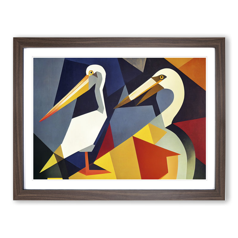 Abstract Pelicans Vol.1 - Framed Print, 46cm H x 64cm W x 2cm D, Walnut