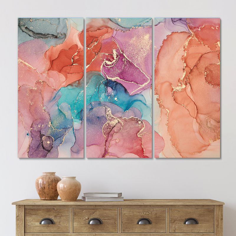 «Blue and Brown Luxury Abstract Fluid Art», reproduction d'art sur toile moderne, H 32 po x l 48 po x P 1 po