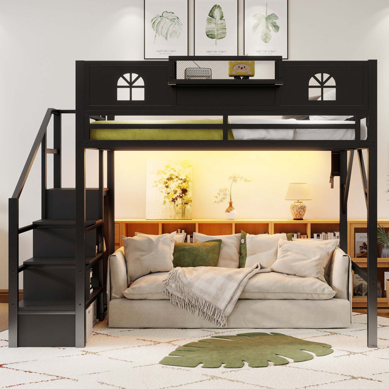 Lit mezzanine double avec escalier et garde-robe