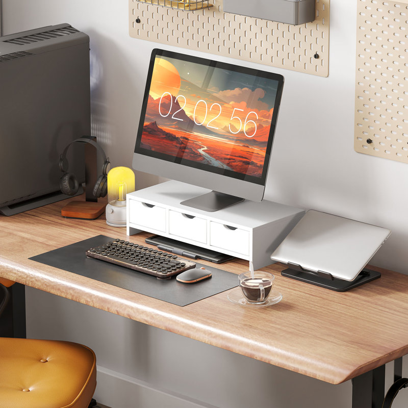 Shivay Monitor Stand Riser with 3 Drawers for Laptop 51 x 24 x 13cm White