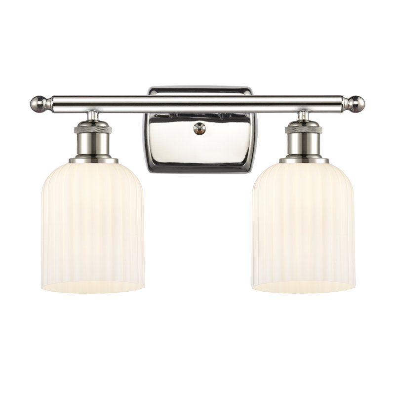 Brysin 15" W 2-Light Dimmable Metal Vanity Light with Glass Shades, Polished Nickel, Gloss White