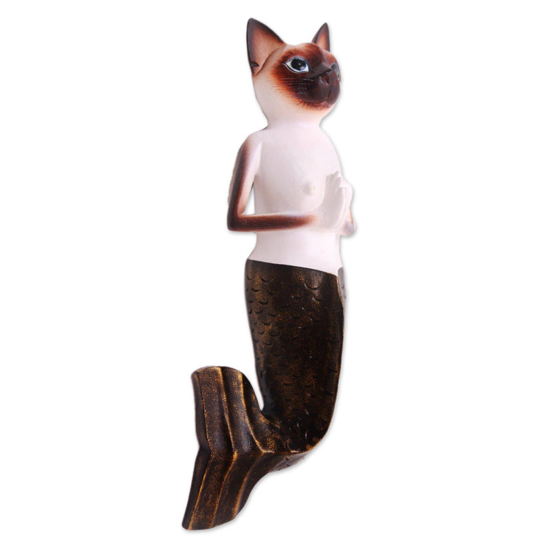 Figurine murale en bois pour chat siamois sirène