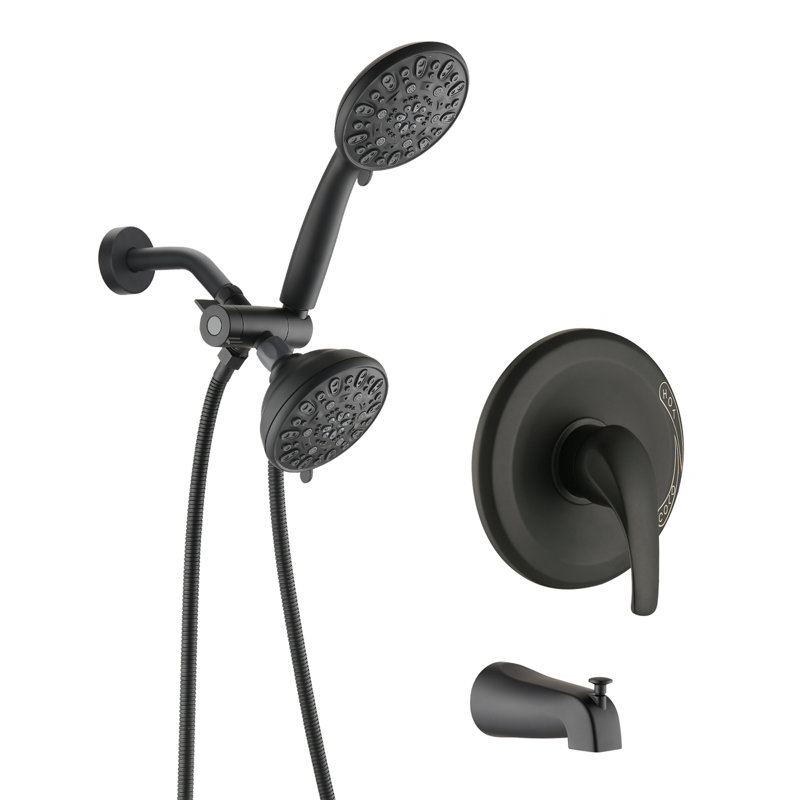 Système de douche avec bec de douche, robinet de douche à double pression 2 en 1 avec valve, Noir mat