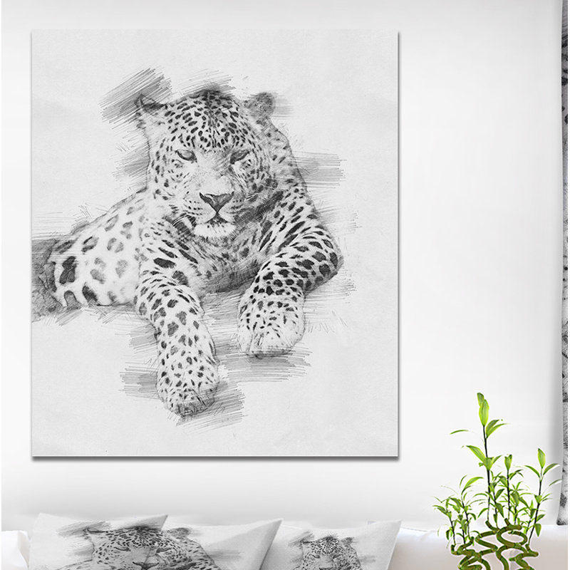 Léopard noir et blanc - impression sur toile tendue, H 40 po x l 30 po x P 1,5 po