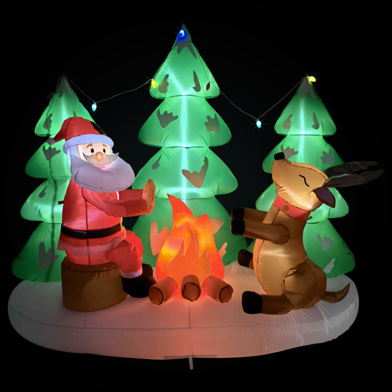 LED Lighted Inflatable Santa And Reindeer Outdoor Christmas Decoration - 8'