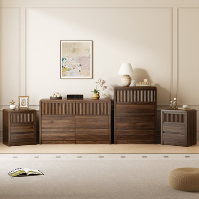 Ensemble de chambre à coucher 4 pièces, commode 6 tiroirs, commode haute 4 tiroirs et 2 tables de chevet, armoire de chambre