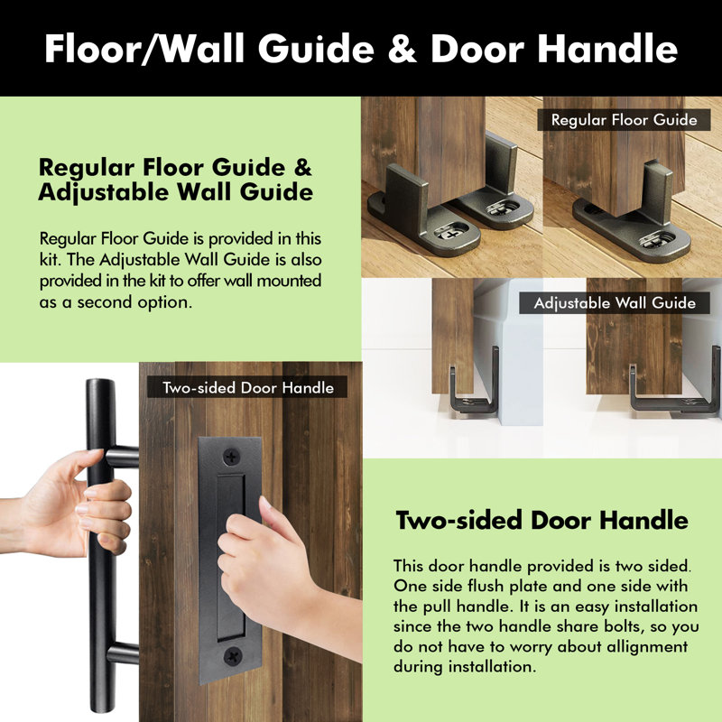 5-in-1 Design 80" Colour Solid Pine Unassembled Door with Black Rustic Installation Hardware Kit, Walnut, 28" x 80"