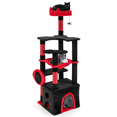 52" Gothic Cat Tree with & Condo Hammock& Hanging Spider Toy