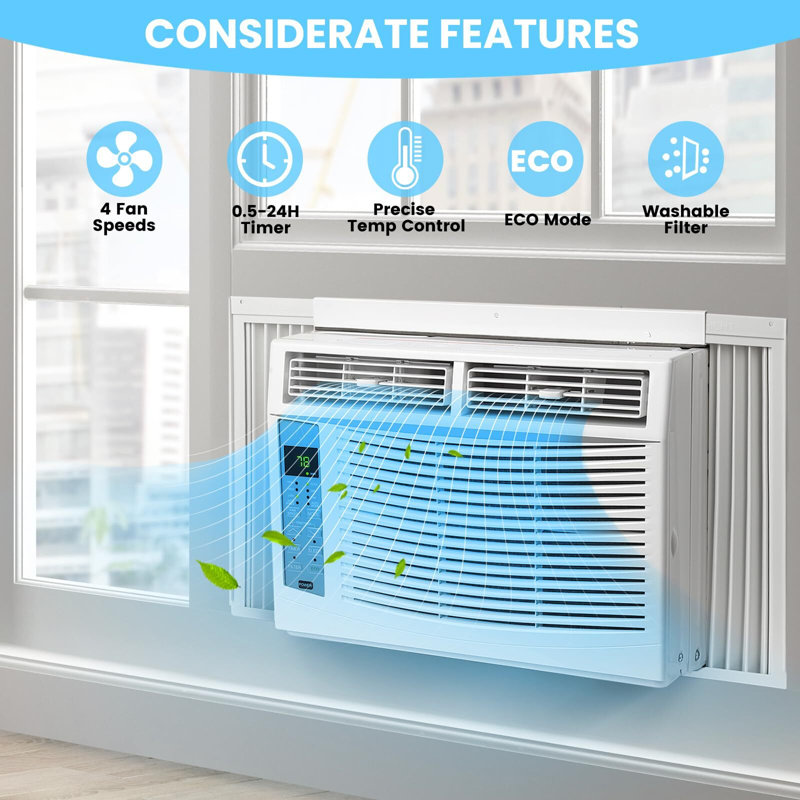 Acekool Window Air Conditioner 6000 Btu, Up to 250 Square Feet,Window Ac Units with Remote,3 Cooling & Fan Speeds,Window Install Kit,Window Unit Air Conditioner