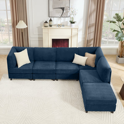 6 Piece Upholstered Sectional Modular Sofa Corner With Ottoman