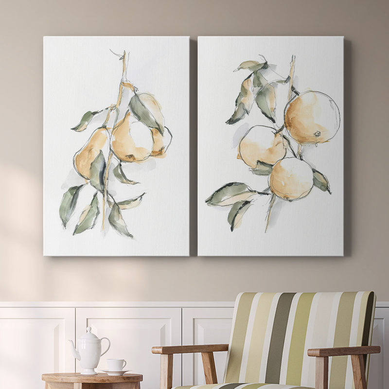 Watercolor Fruit Contour I - Toile tendue avec châssis Premium - Prêt à être accroché, H 27 po x l 18 po