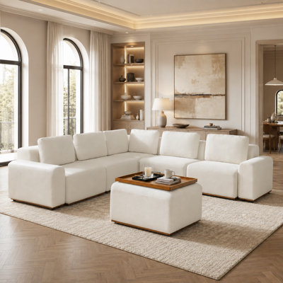 Canapé modulaire en L compressé en forme de L de 129 po avec repose-pieds Lavallette