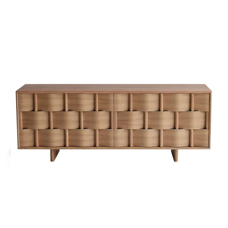 Buffet en bois massif tissé d'inspiration rétro