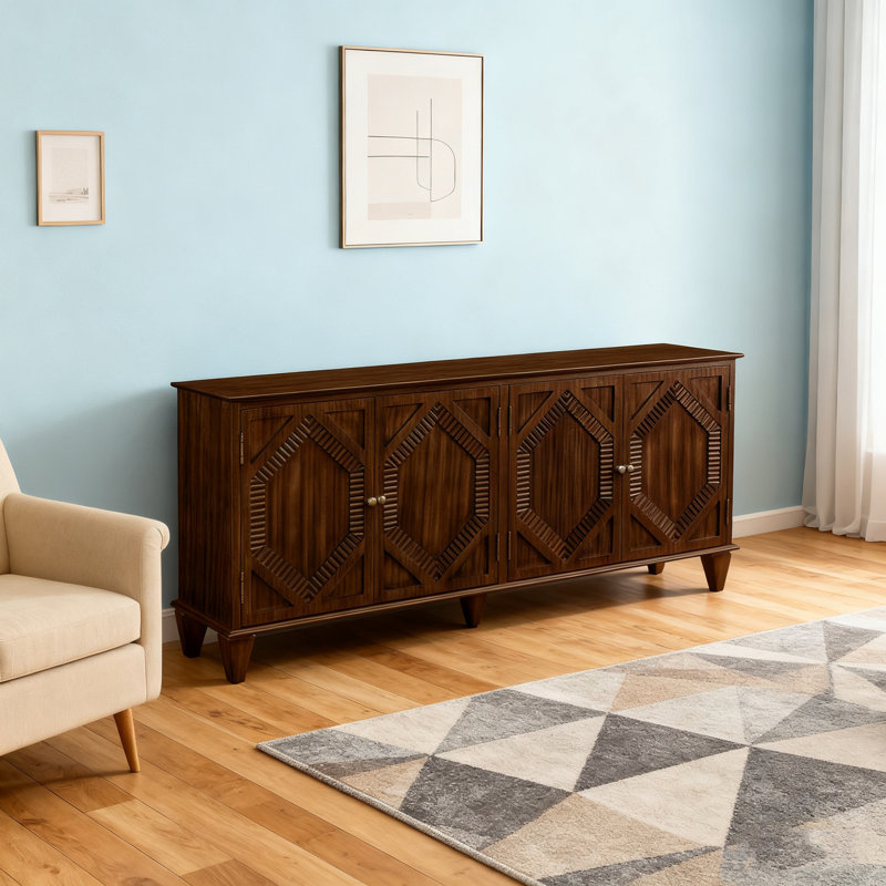 4-door sideboard with cabinet Storage and sturdy legs, Walnut