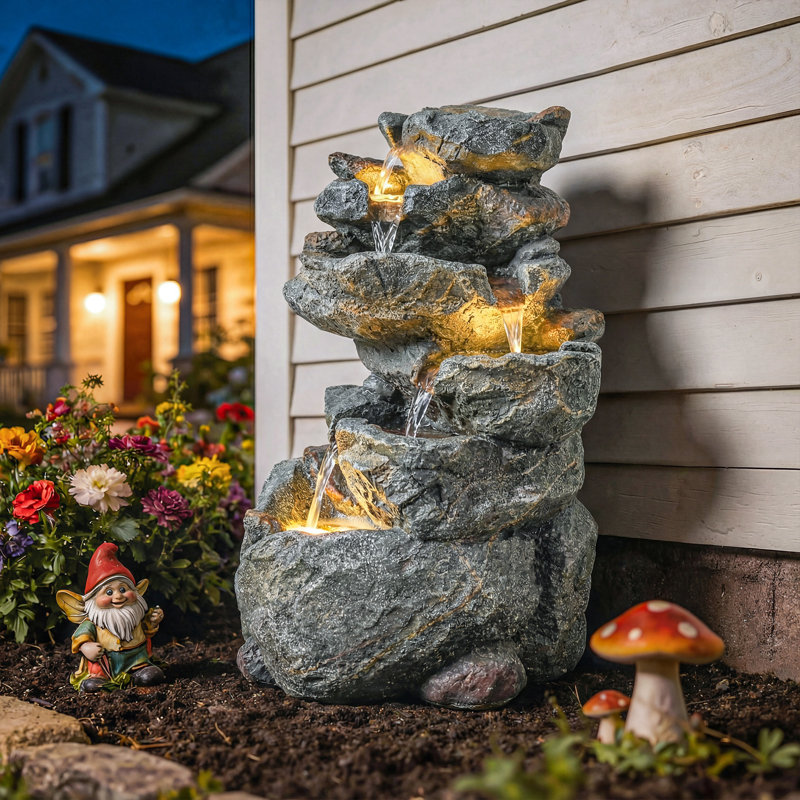 Outdoor Fountain with Lights