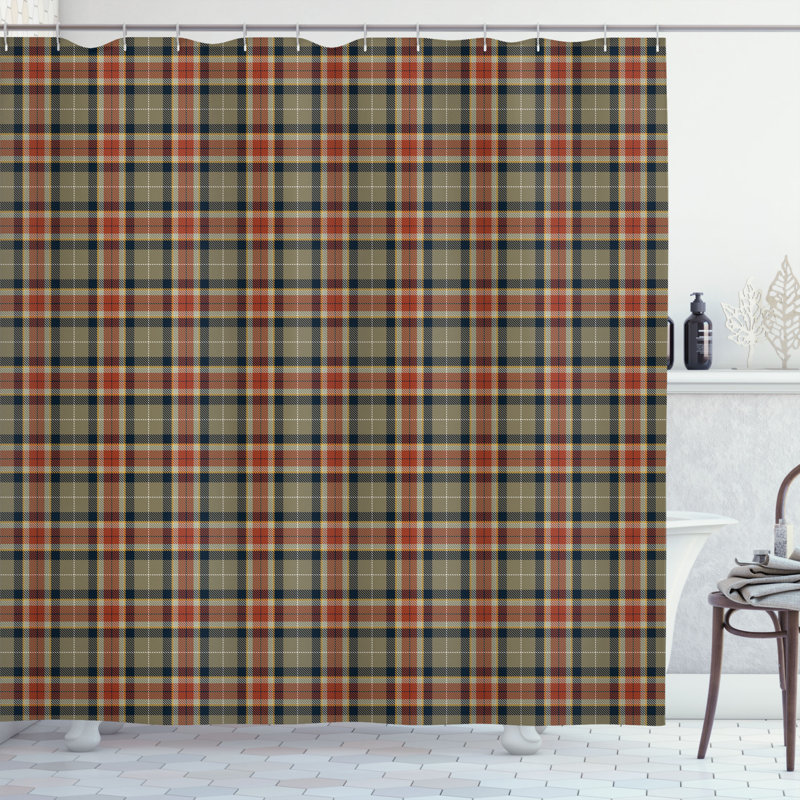 Plaid Shower Curtain with Hooks Included, 70" H x 69" W
