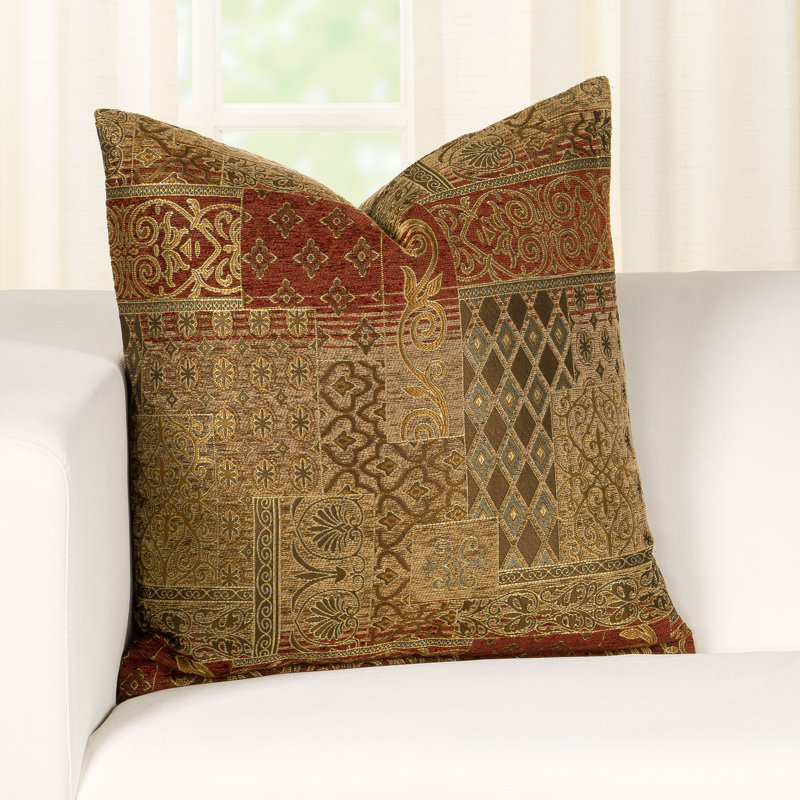Empress Patchwork Red and Gold Ikat Throw Pillow