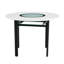 Table de salle à manger ronde de 42 pouces, verre et métal avec tablette inférieure, 4 à 6 places, plateau blanc et base noire élégante