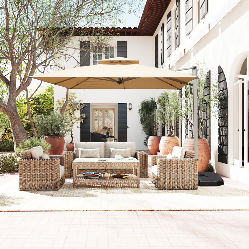 Parasol carré en porte-à-faux 10 'x 10' avec mât central beige (base non incluse), Square, Beige