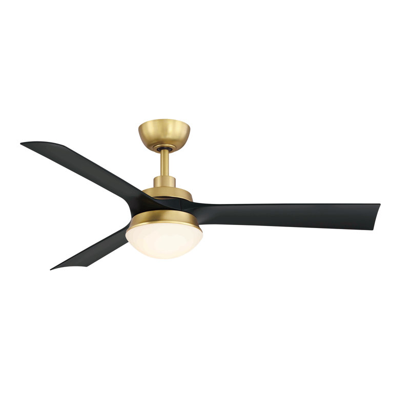 Barlow 52 inch Indoor/Outdoor Ceiling Fan with LED CCT Select Light Kit - Brushed Satin Brass with Black blades, Black