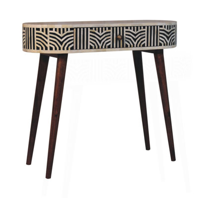 Console Edessa Bone, 1 tiroir, pieds nordiques, blanc et brun