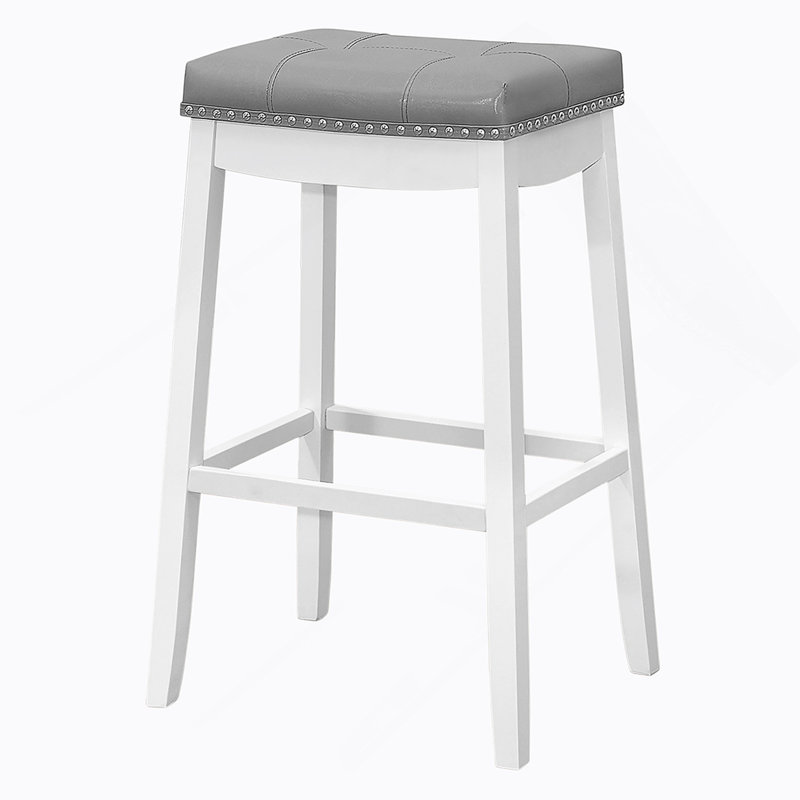 Bar Stool, Set Of 2, Bar Height, Saddle Seat Leather Look, Transitional, Espresso