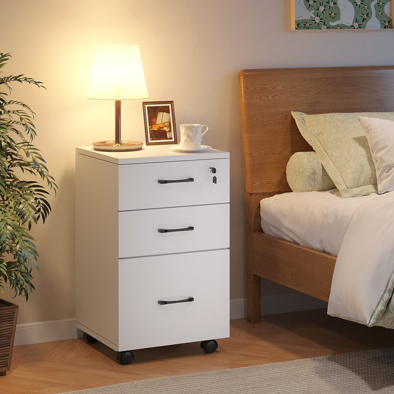 Classeur mobile verrouillable à 3 tiroirs - Armoire de rangement pour articles personnels et de bureau, Blanc