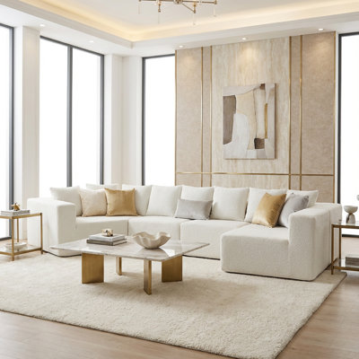 151.6-inch Extra-large L-shaped Deep-seat Modular Sofa Chenille Fabric Sectional Sofa Includes 11 Pillows Curved Recliner Floor-standing Living Room Sofa No Assembly Required,beige