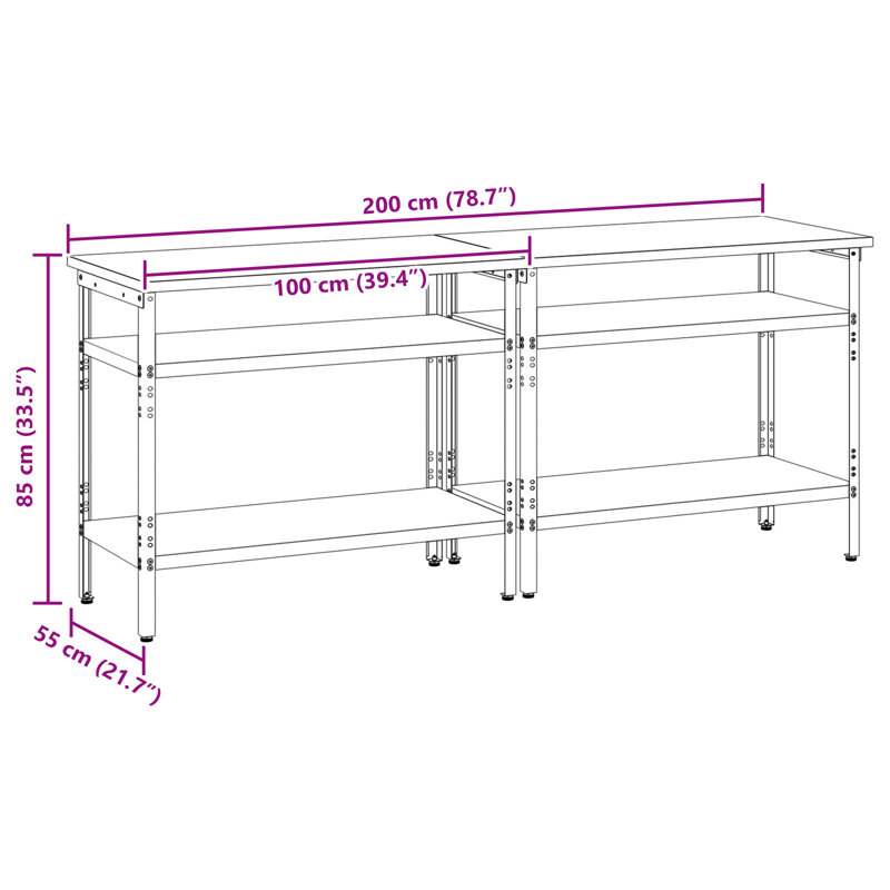  Set Of 2 Grey Steel, Wood Medium Height-Adjustable Shelves