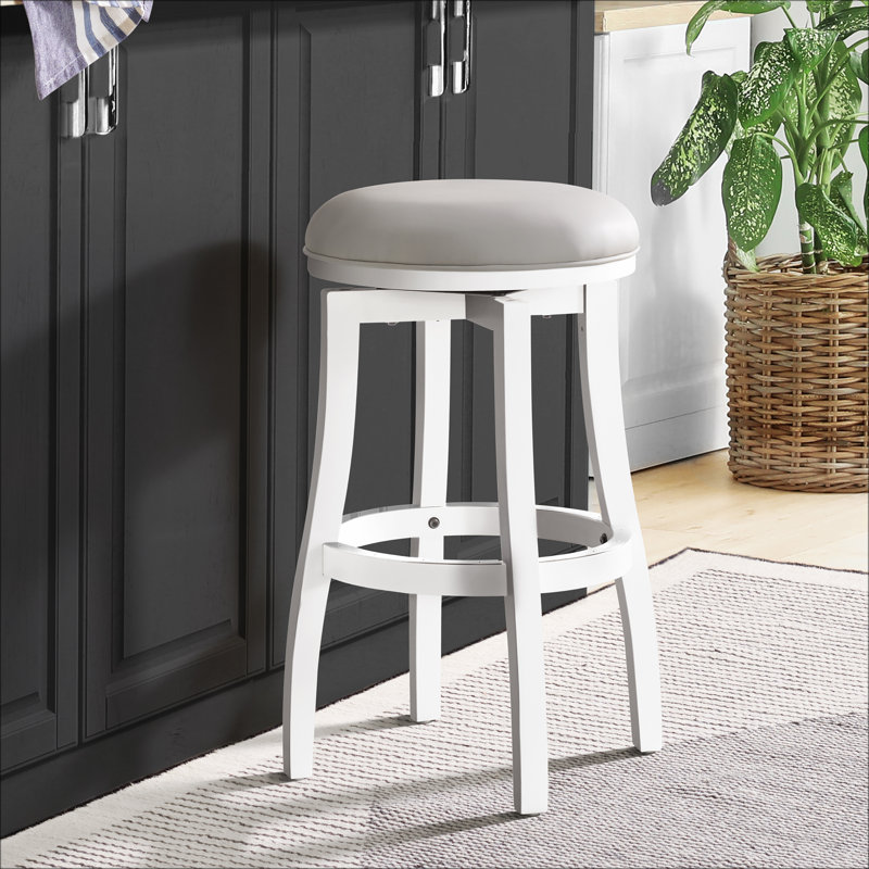 Ellie 21" Wide Solid Rubber Wood Frame Linen Fabric Counter Height Round Swivel Stool, Bar Stool (30" Seat Height), 1