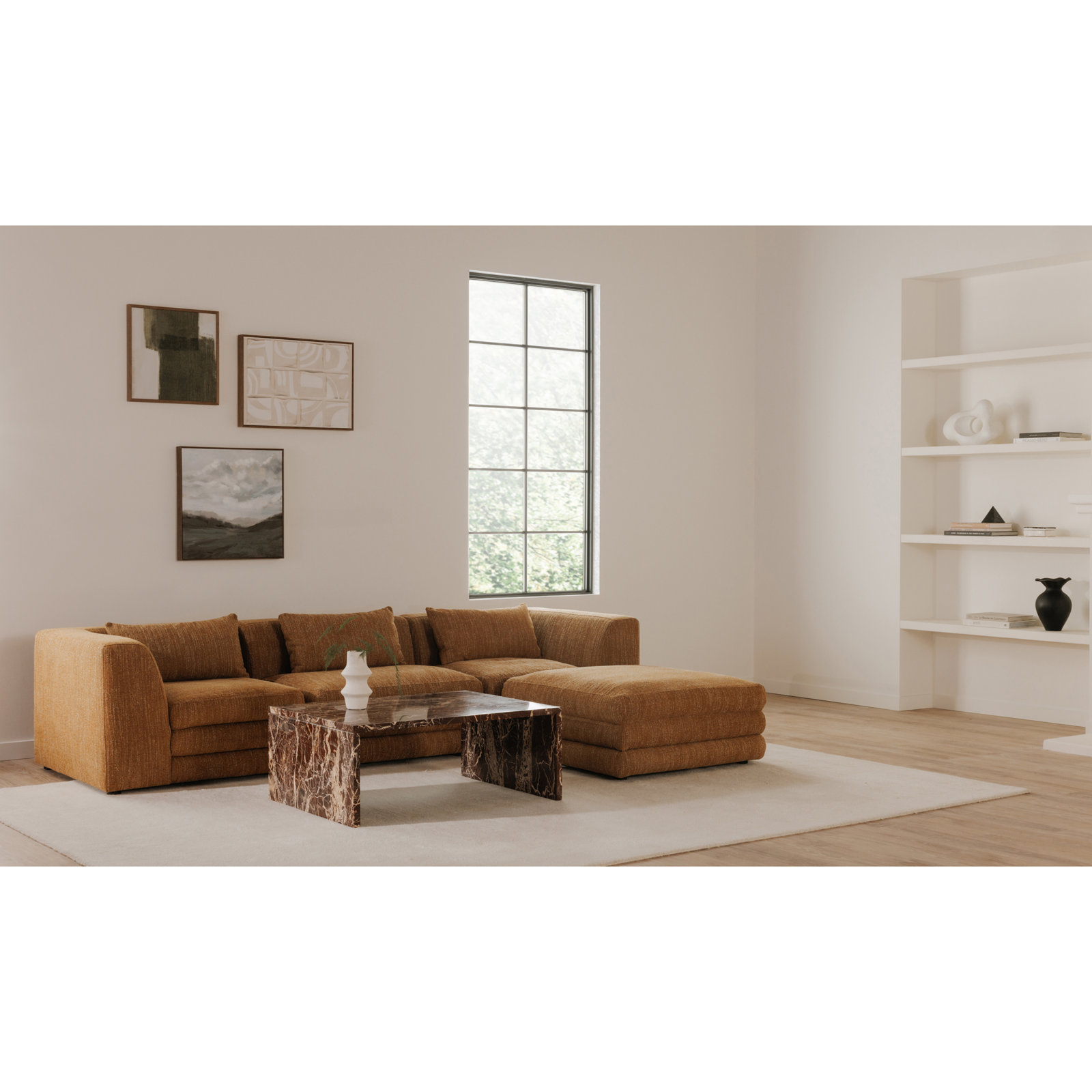 Donia Modular Upholstered Reversible L-Sectional, Amber Glow Mustard Tweed