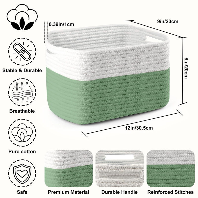 4 Pack 12×9×8 Inch Cotton Rope Storage Baskets with Handles, Woven Organizing Baskets for Toy, Towel, Book and Clothing Storage