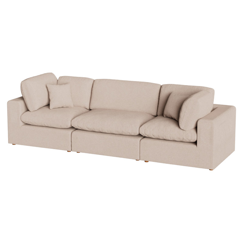 Canapé modulaire rembourré 3 pièces Jossa, Chenille ivoire