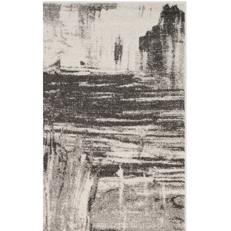 Riebe Abstract Ivory/Gray Area Rug, Rectangle 8' x 10'