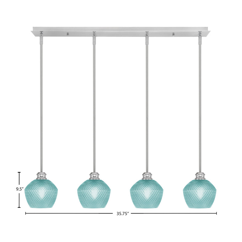 Luminaire suspendu linéaire 4 lumières avec verre de 6 po Edge, Turquoise texturé, Nickel brossé